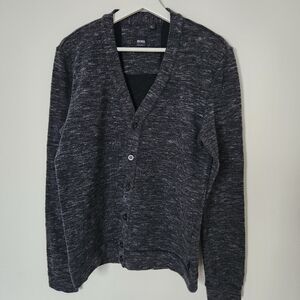 Hugo Boss Heathered Grey Button-Up Cardigan Medium